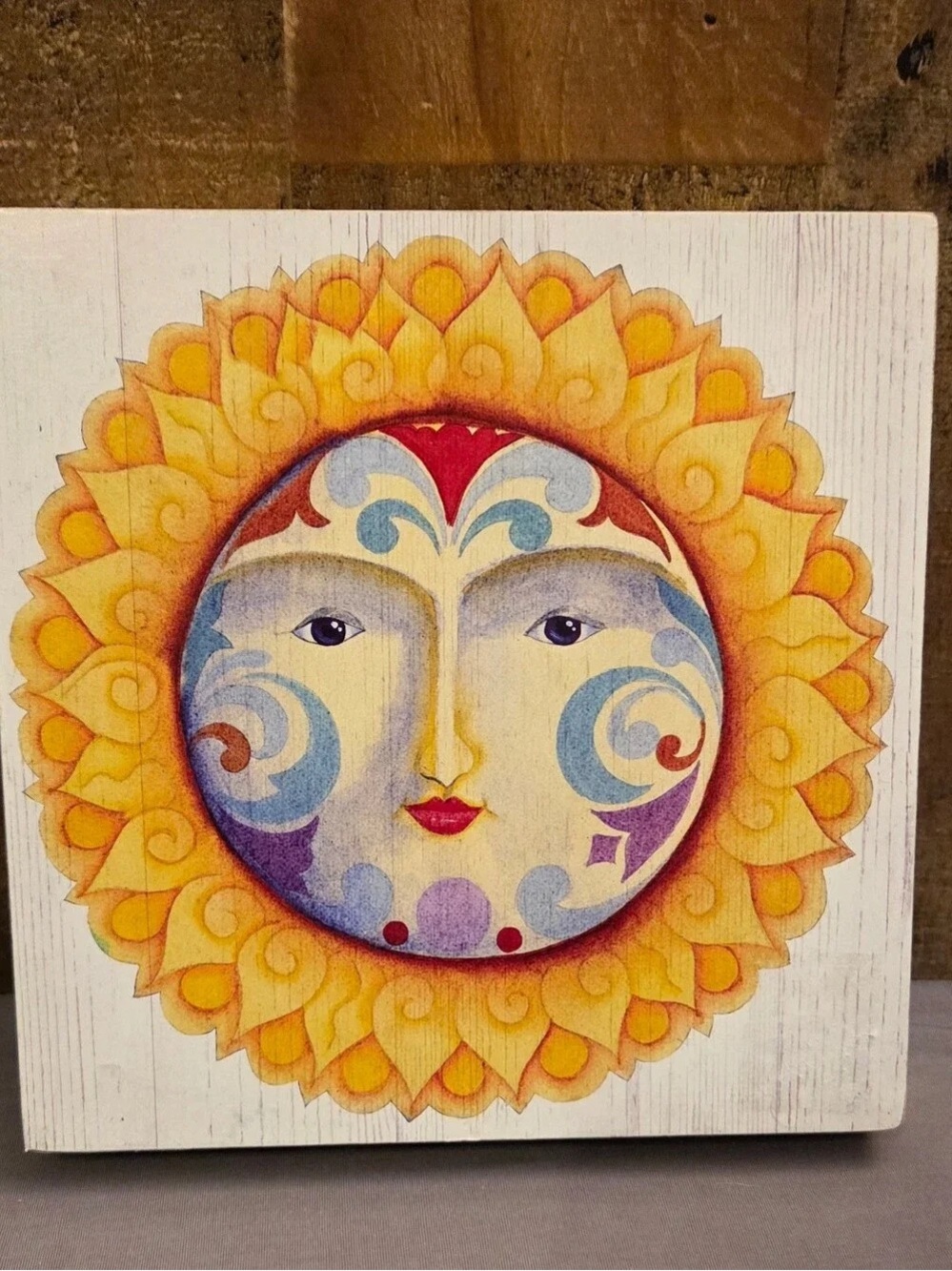 Sun Face Wall Art Plaque in Yellow and Multicolor